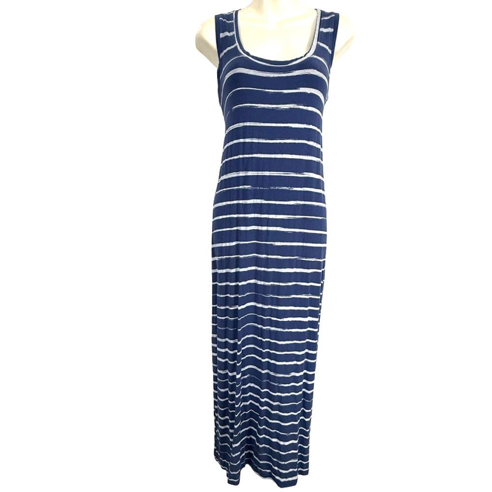 Fresh Produce Blue Stretch Knit Rayon Maxi Sleeveless Casual Dress USA Made sz S